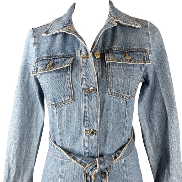 ZARA Long Sleeve Denim Mini Dress, Button Front, Size XS. - Picture 5 of 10